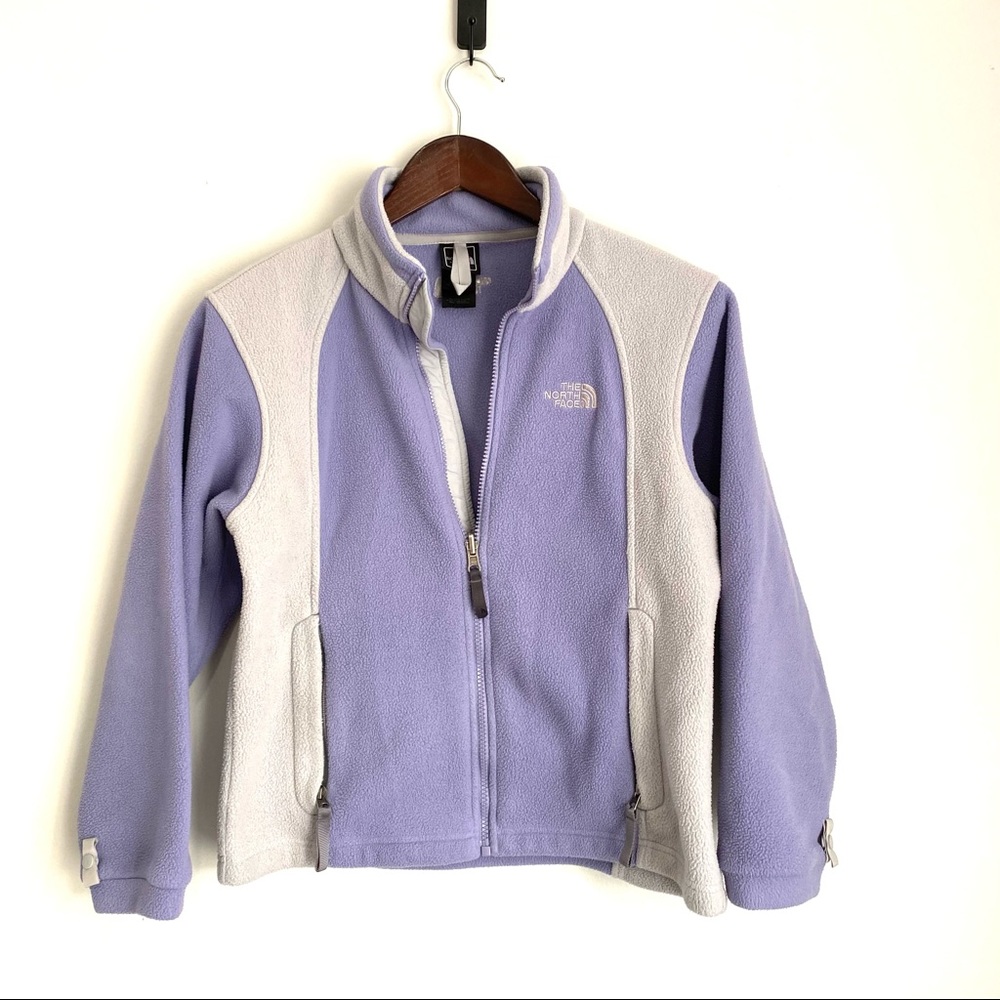 NORTH FACE Girls Medium Purple Gray Full Zip Long Sleeve Fleece Jacket